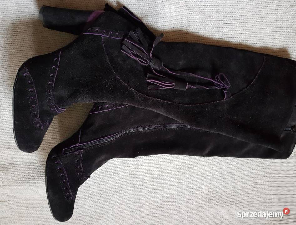 Włoskie kozaki na słupku damskie buty na zimę skóra Kozaki