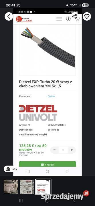 Kable przewody w peszlu 3x15 Nowy Targ sprzedam