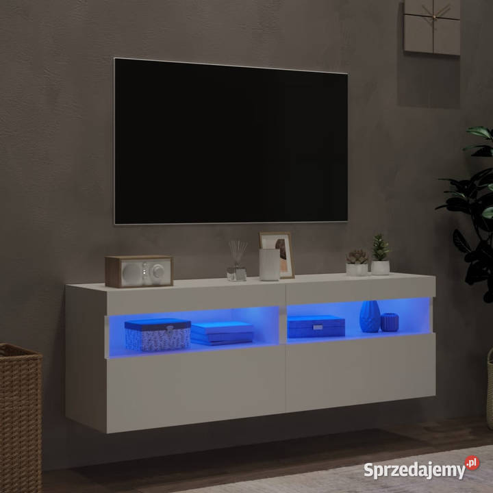Ścienne szafki TV z LED 2 białe 60x30x40 Warszawa