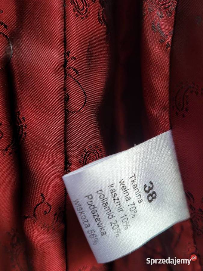 Czarny płaszcz z futrem kaszmir wełna wiskoza