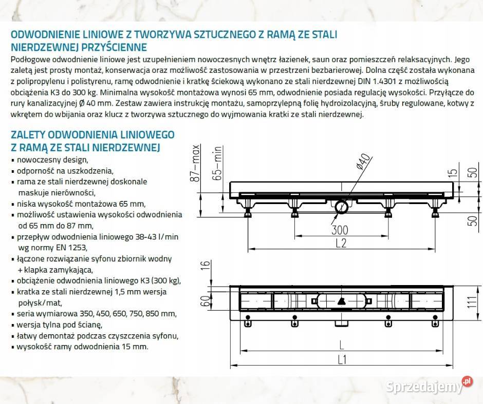 Odpływ liniowy do łazienki Chudej sro 65 Bydgoszcz
