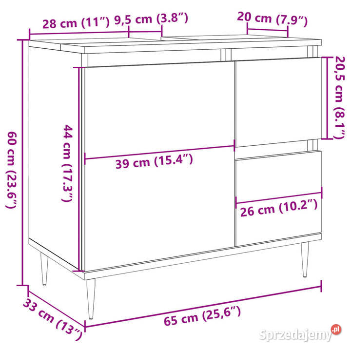 Szafka łazienkowa stare drewno 65x33x60 WM857223 Warszawa