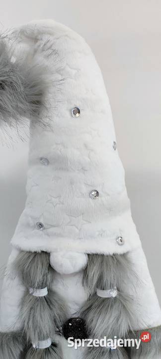 Skrzaty świąteczne para srebrny biały Glamour Lipnica