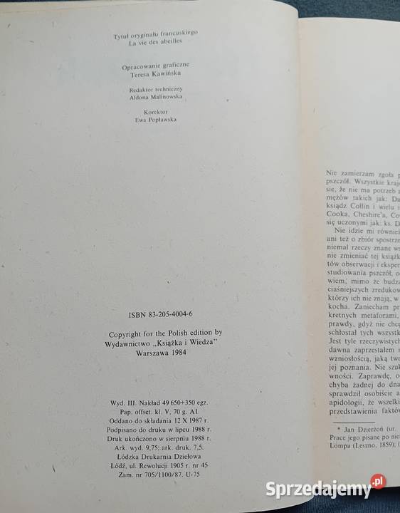 Maurycy Maeterlinck Życie pszczół LSW 1988 r Koźminek sprzedam