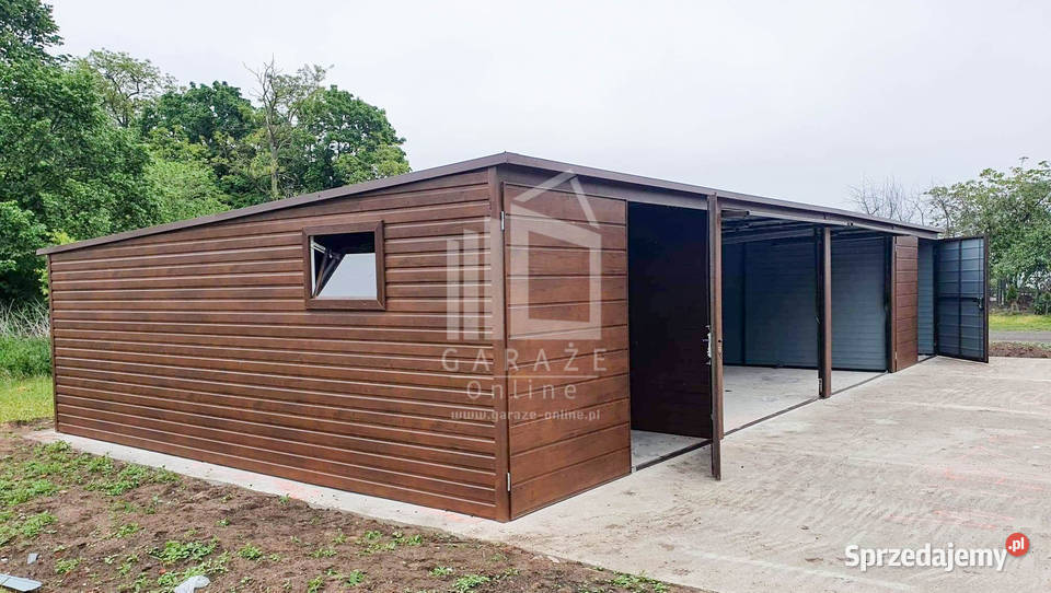 GARAŻ BLASZANY 12m x 5m spad tył 4x Brama ciemny Bochnia