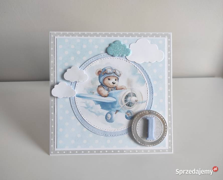 Kartka ręcznie robiona na urodziny Roczek miś w Łódź