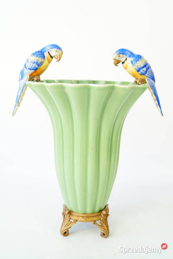 Porcelanowy wazon z papugami papugi porcelana z Gizałki