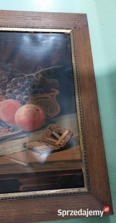 Obraz przedwojenny reprodukcja rama drewno gips Rokity