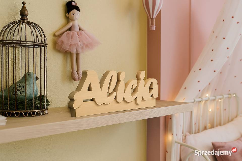 Alicja Imię dziecka Napis z drewna 30 litera 3D Łódź