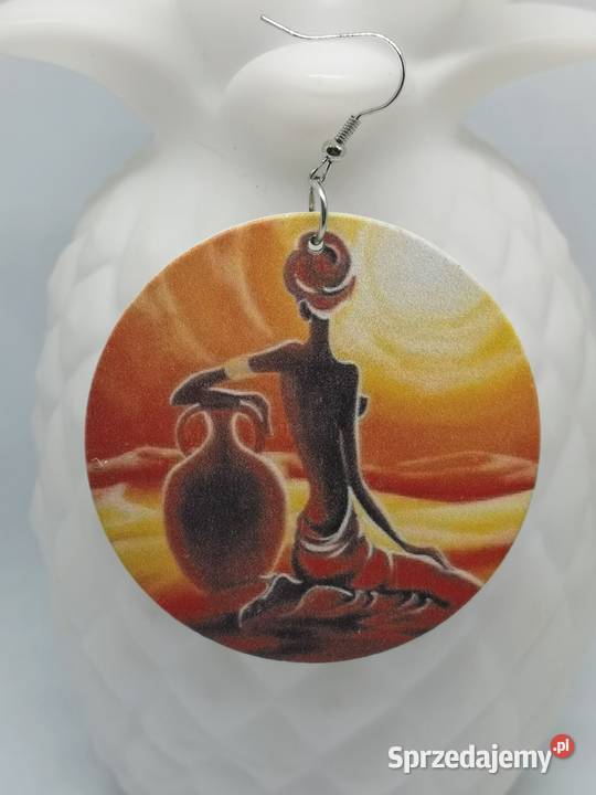 Kolczyki duże drewniane malowane koła etno Kołobrzeg