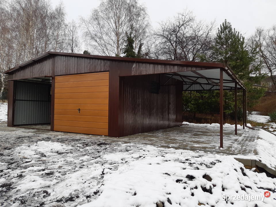 Garaż Blaszany BRĄZ z zadaszeniem bocznymGaraże blacha Wieleń