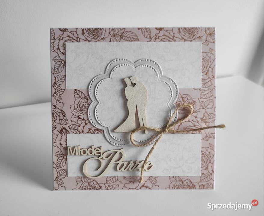 Kartka ręcznie robiona na Ślub złote róże Łódź