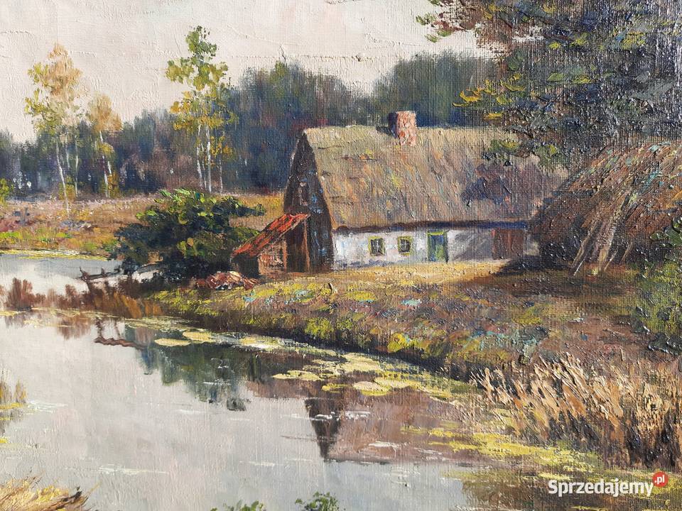 obraz olej na płótnie duży wielkopolskie Mielnica Duża sprzedam