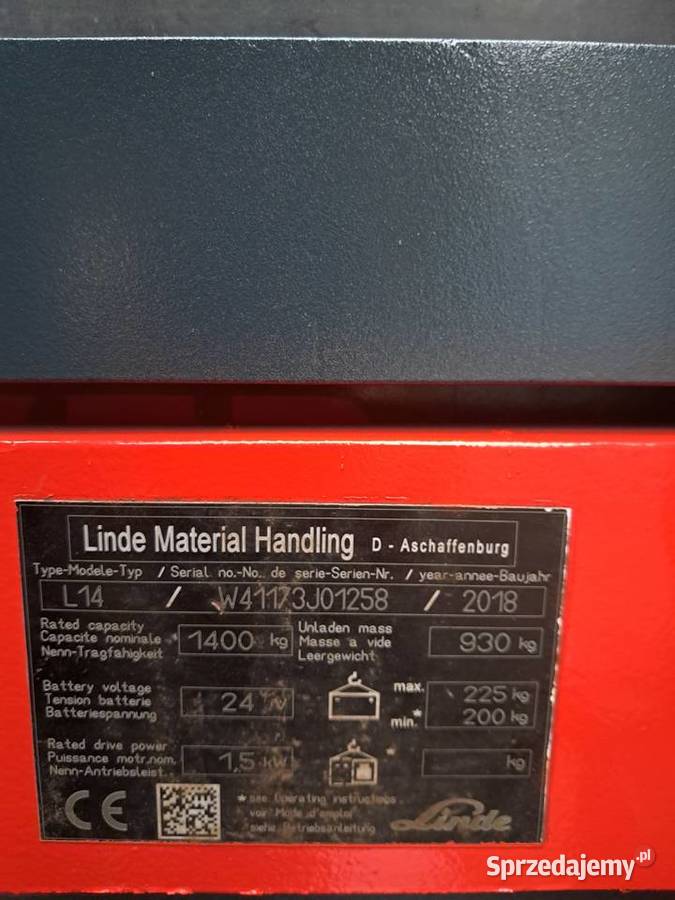 Wózek paleciak elektryczny Linde L 14 2018r Bytom