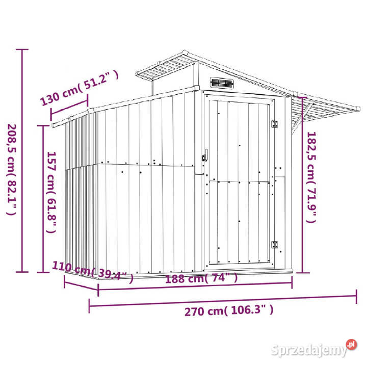 Szopa ogrodowa brązowa 270x130x2085 stal Warszawa