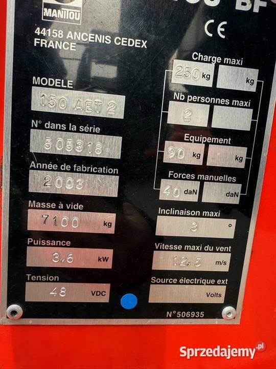 zwyżka podnośnik elektryczny MANITOU 150AET nie sprzedam