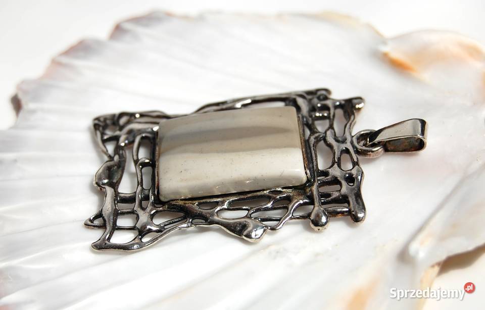 Wisior prostokątny krzemień pasiasty szary Lublin