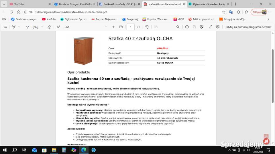 Szafki kuchenne 60 i 40 dolne w kolorze olchy Warszawa