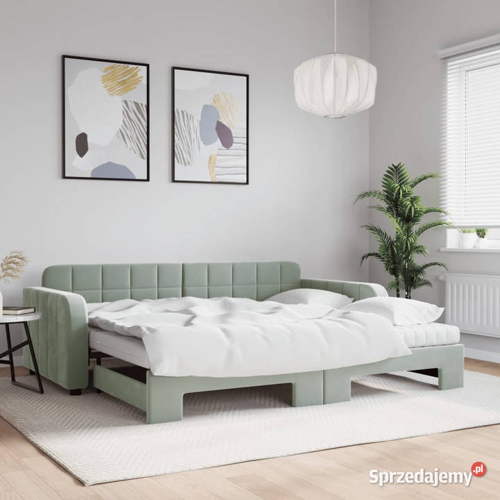 Sofa rozsuwana z materacami jasnoszara aksamit Warszawa