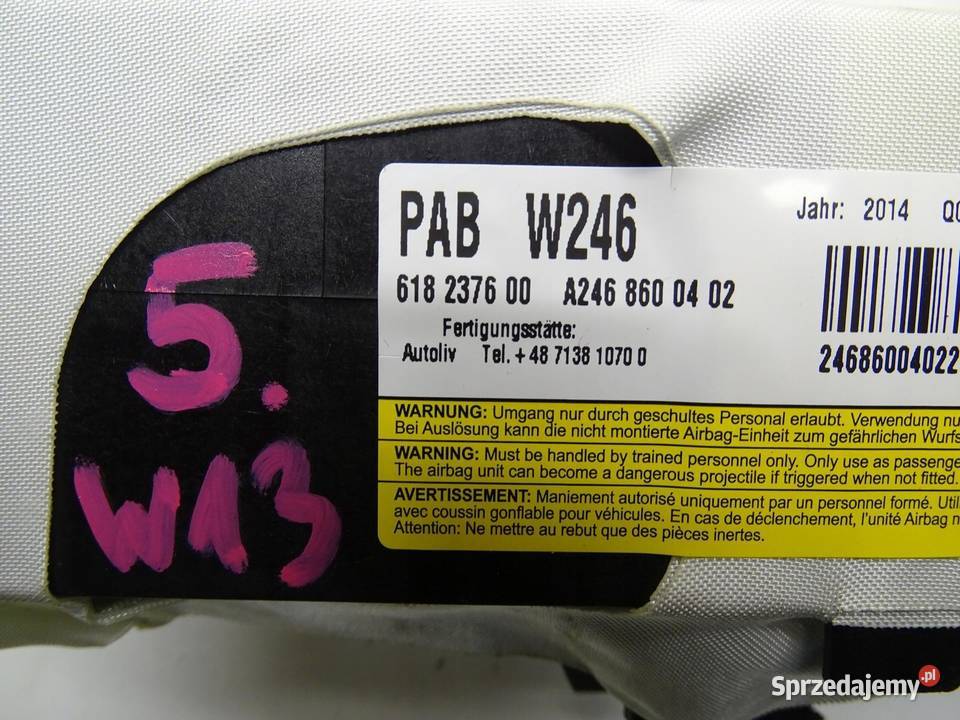 PODUSZKA POWIETRZNA PASAŻERA MERCEDES W246