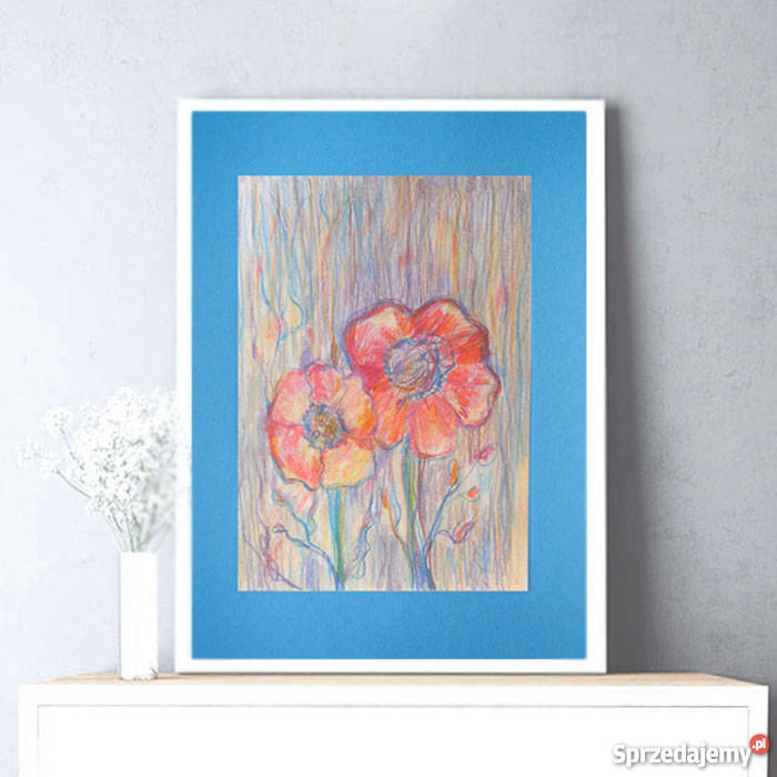 Szkic z kwiatami do pokojukolorowy obrazek sprzedam