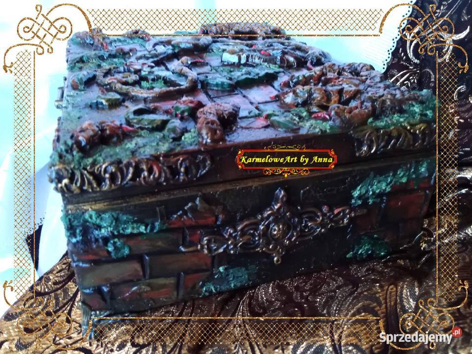 Szkatułka na biżuterię mixmedia rękodzieło mazowieckie