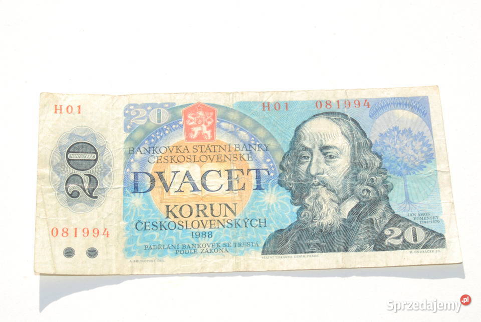 Stary banknot 20 koron Czechosłowacja 1988 antyk Cieszyn sprzedam