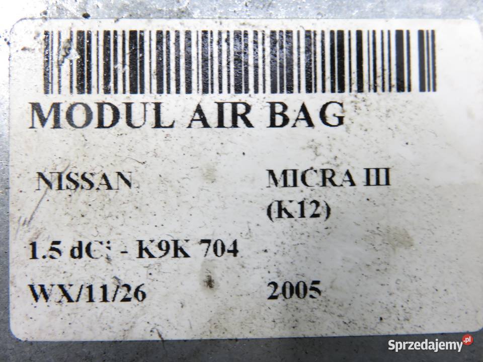 MODUŁ AIRBAG NISSAN MICRA K12 0285001474 Skrzynki bezpieczników małopolskie