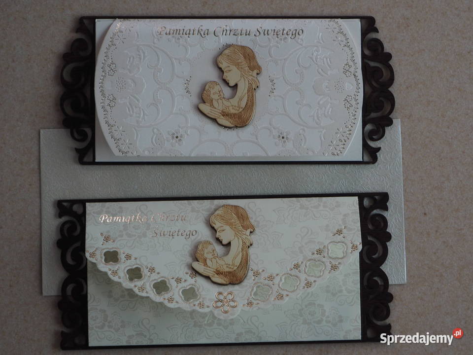Kartka Chrzest Chrzciny Drewniane Drewno karta mazowieckie Warszawa