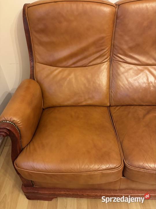 Komplet skórzany koniakowy antyk PRL lata 80 te śląskie Częstochowa sprzedam