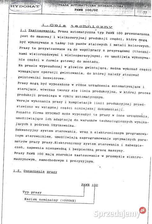 Prasa hydrauliczna PAWN 100 Ryki sprzedam