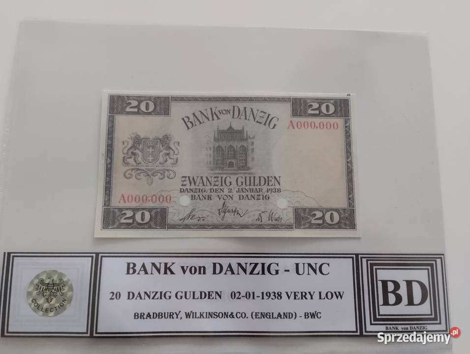 WOLNE MIASTO GDAŃSK 20 gulden 1938 UNC seria Białystok