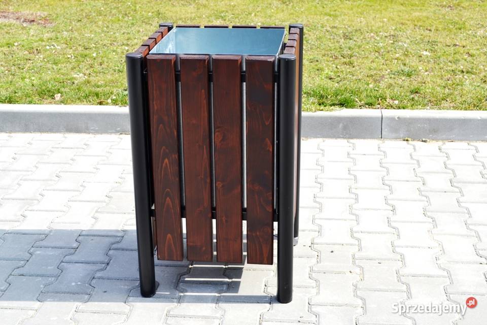 Kosz na śmieci stalowo drewniany W116 rura Architektura ogrodowa Zalesie