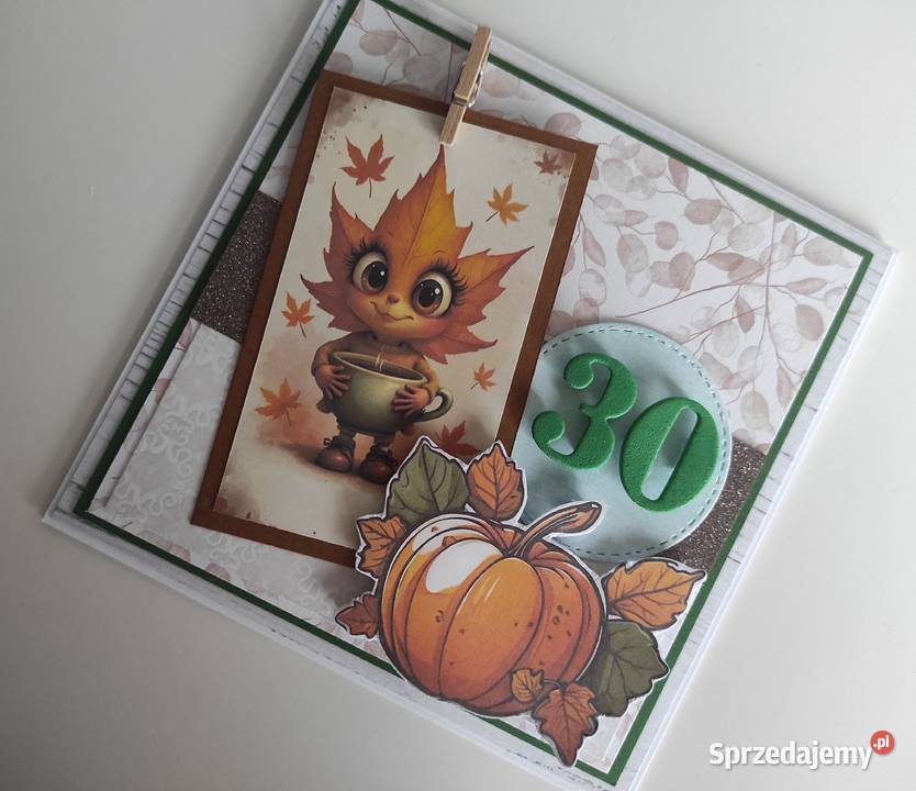 Kartka urodzinowa ręcznie robiona jesienna Łódź sprzedam