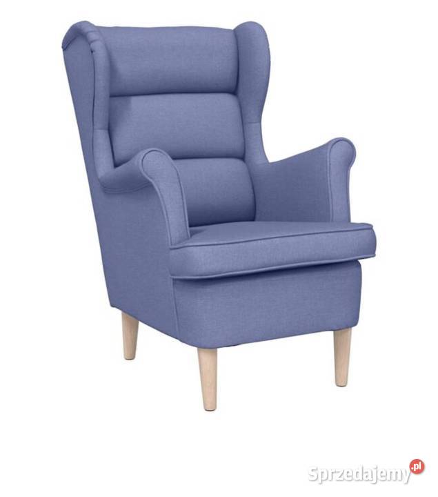 Fotel niebieski obity tkaniną jasny jeans Tychy