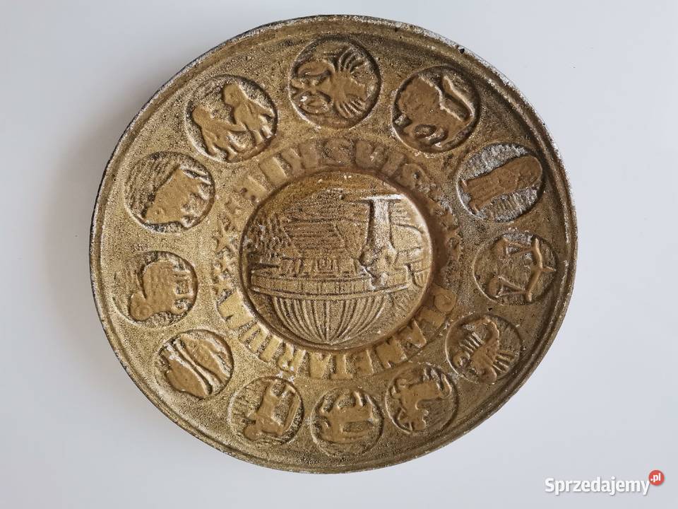 Stara metalowa patera talerz wiszący Zodiak