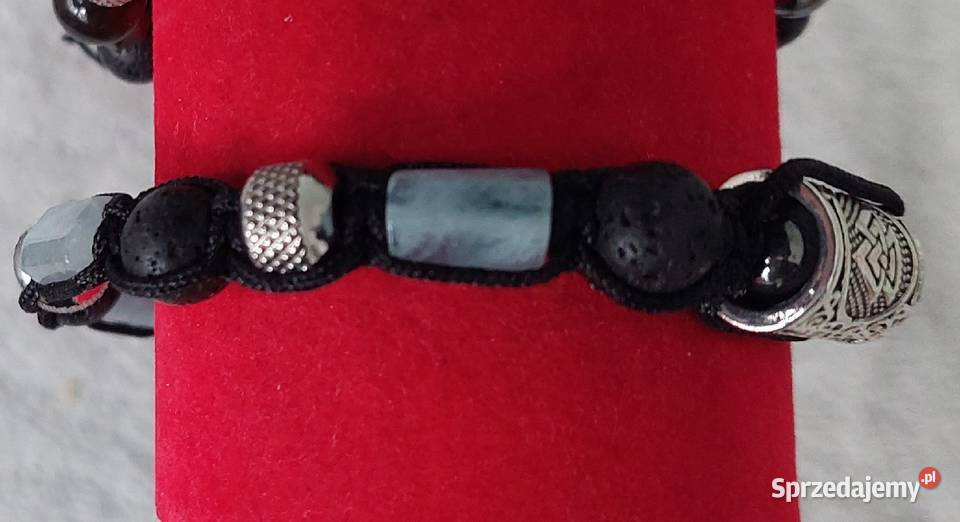 Bransoletka stal runa lawa Akwamaryn kamień LATO