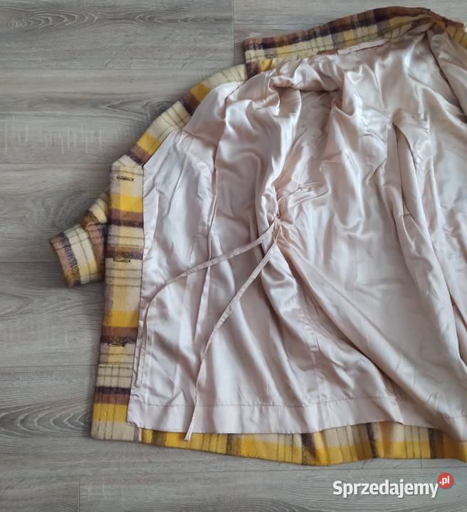 Płaszcz damski KRATA żółto brązowy Hajnówka sprzedam