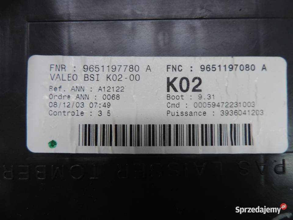 MODUŁ BSI K02 PEUGEOT 307 9651197080A wyposażenie elektryczne Nowy Sącz sprzedam