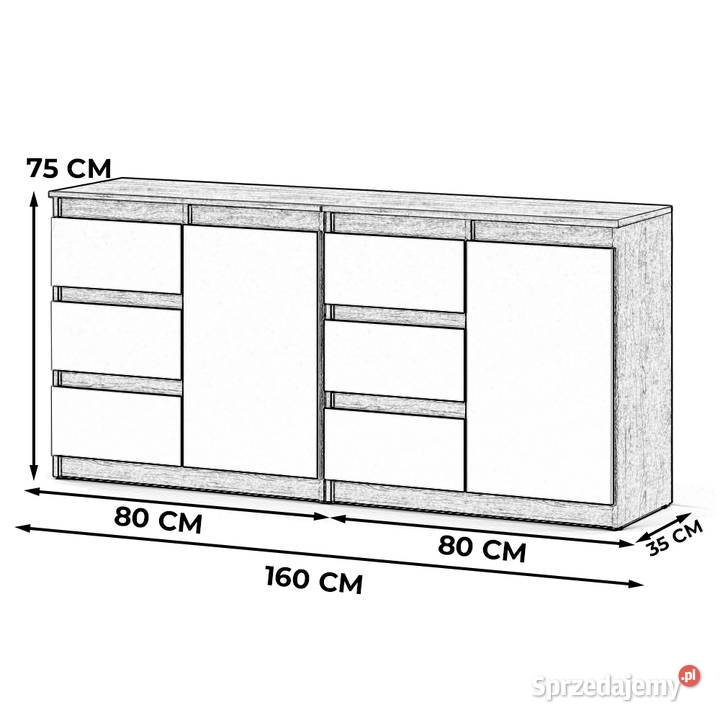 Komoda Biała Połysk Szafka Glamour 6 Szuflad 160cm Komody Dom i Ogród Elbląg