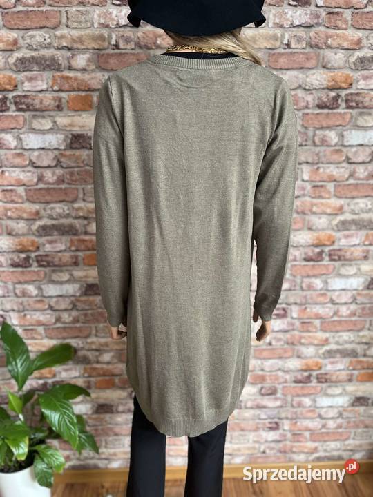 Kardigan długi khaki wiskoza basic Pulz Jeans M Augustówka