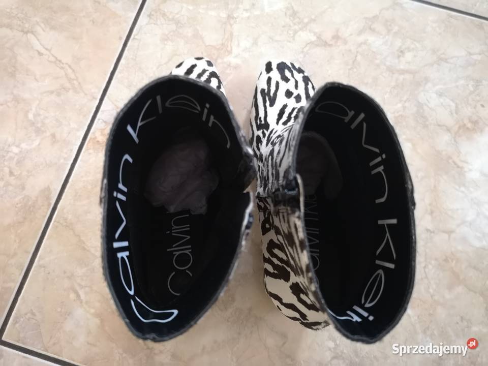 Calvin Klein kozaki botki czarno białe panterka Tuchów sprzedam