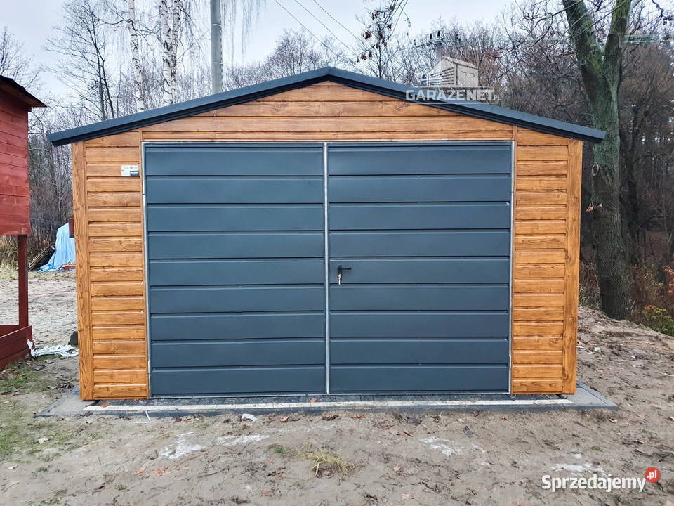 GARAŻ BLASZANY 4x5 m BRAMA OKNO ORZECH Domki narzędziowe Łapanów