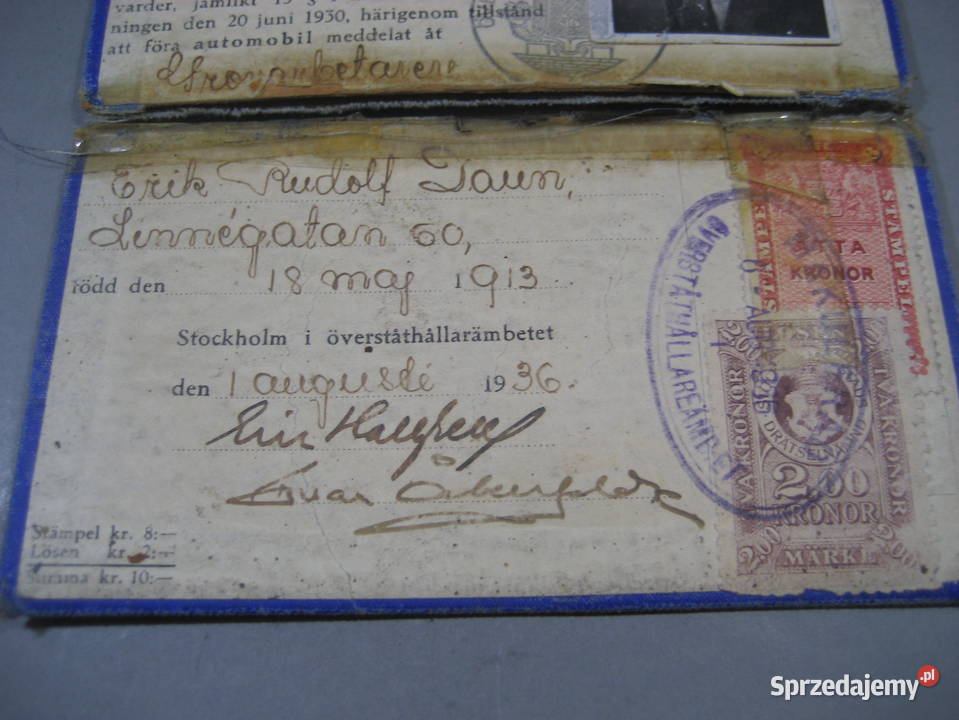 Szwedzkie Prawo Jazdy z 1936 roku