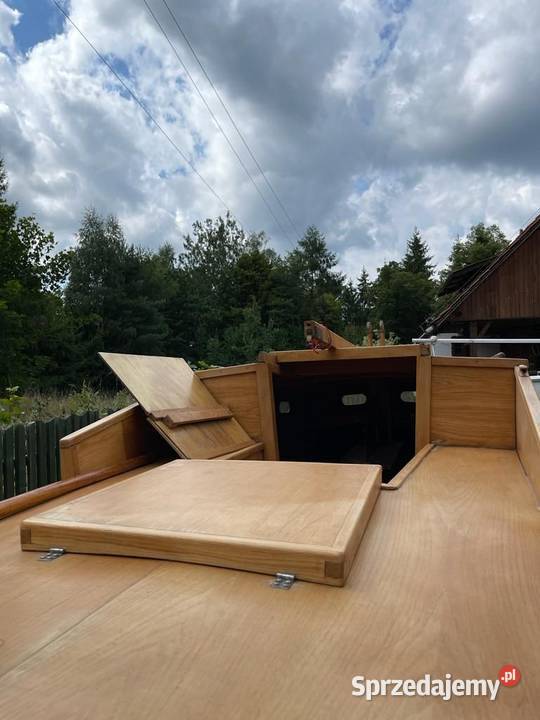 Łódka Jacht OMEGA drewniana słomka z kabiną Żeglarstwo Ruciane-Nida