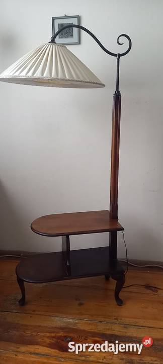 Drewniana lampa podłogowa ze stolikiem ruchome Antyki, Sztuka, Kolekcje Skierniewice