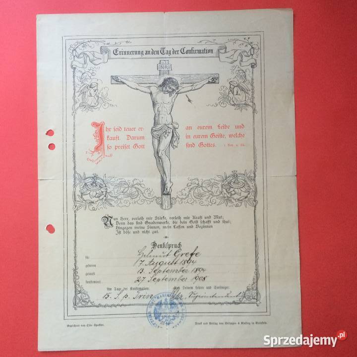 1812 Niemiecki Dokument Kościelny Szczecin