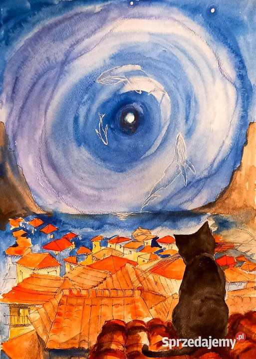 Noc na Maderze akwarela artystki A Laube pejzaż Katowice