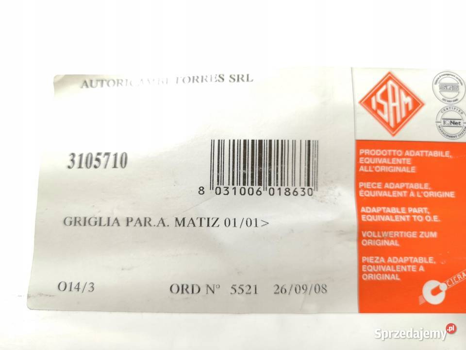 KRATKA ZDERZAKA PRZÓD DAEWOO MATIZ 0005 ISAM Listwy i nakładki