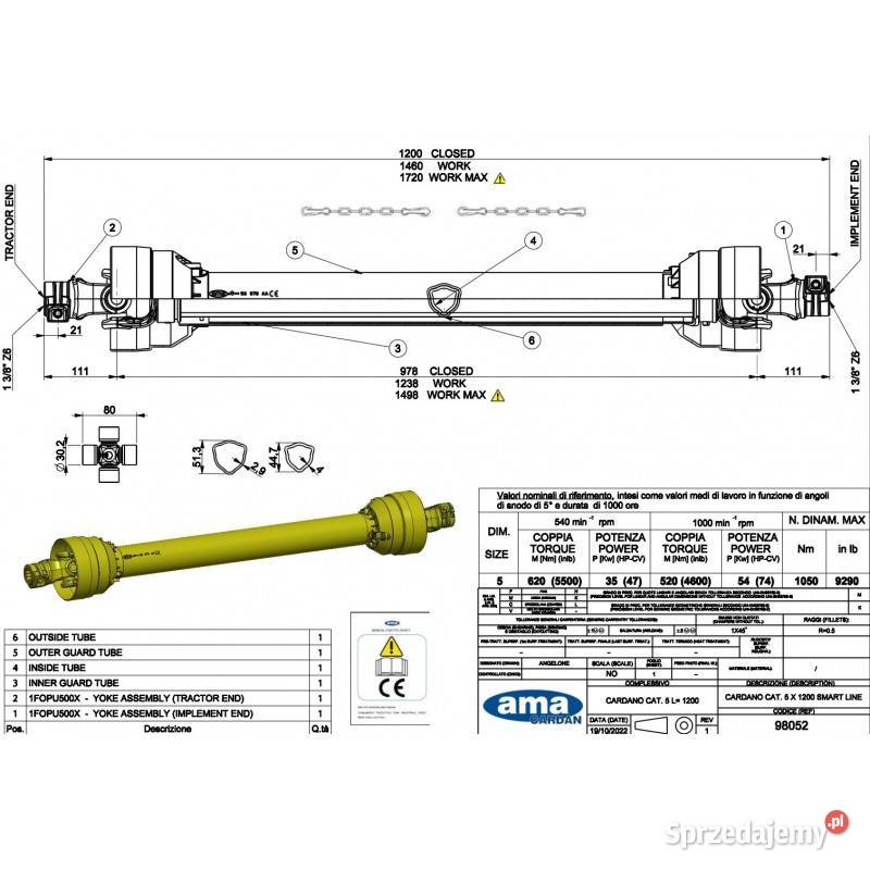 Wał uniwersalny SMART LINE L1200 620Nm 98052 Kamionna